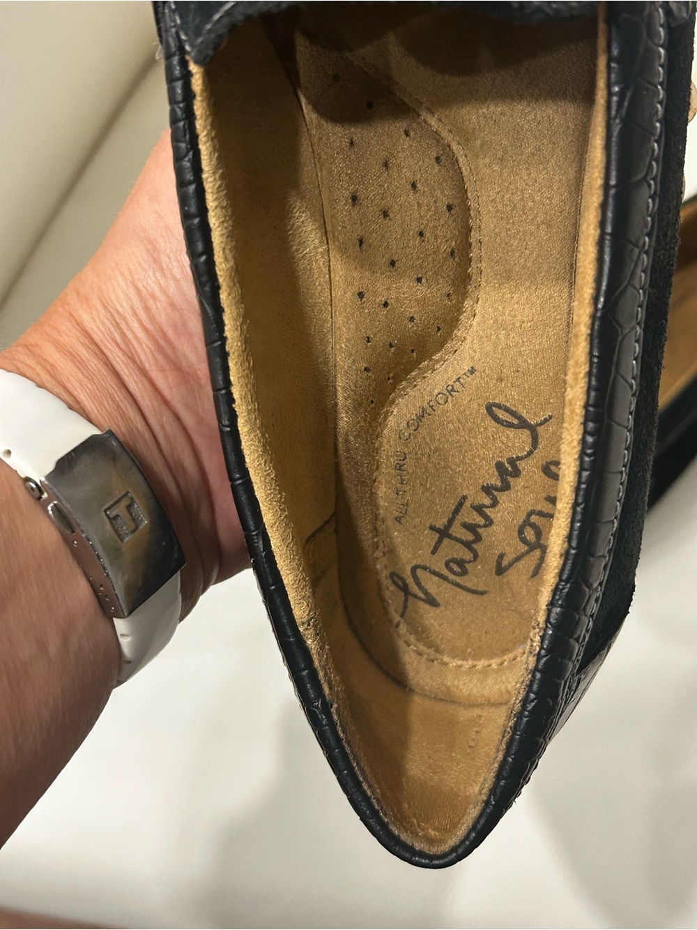 Natural Soul Black Suede Slip-On Loafers with Silver Buckle - Picture 2 of 6